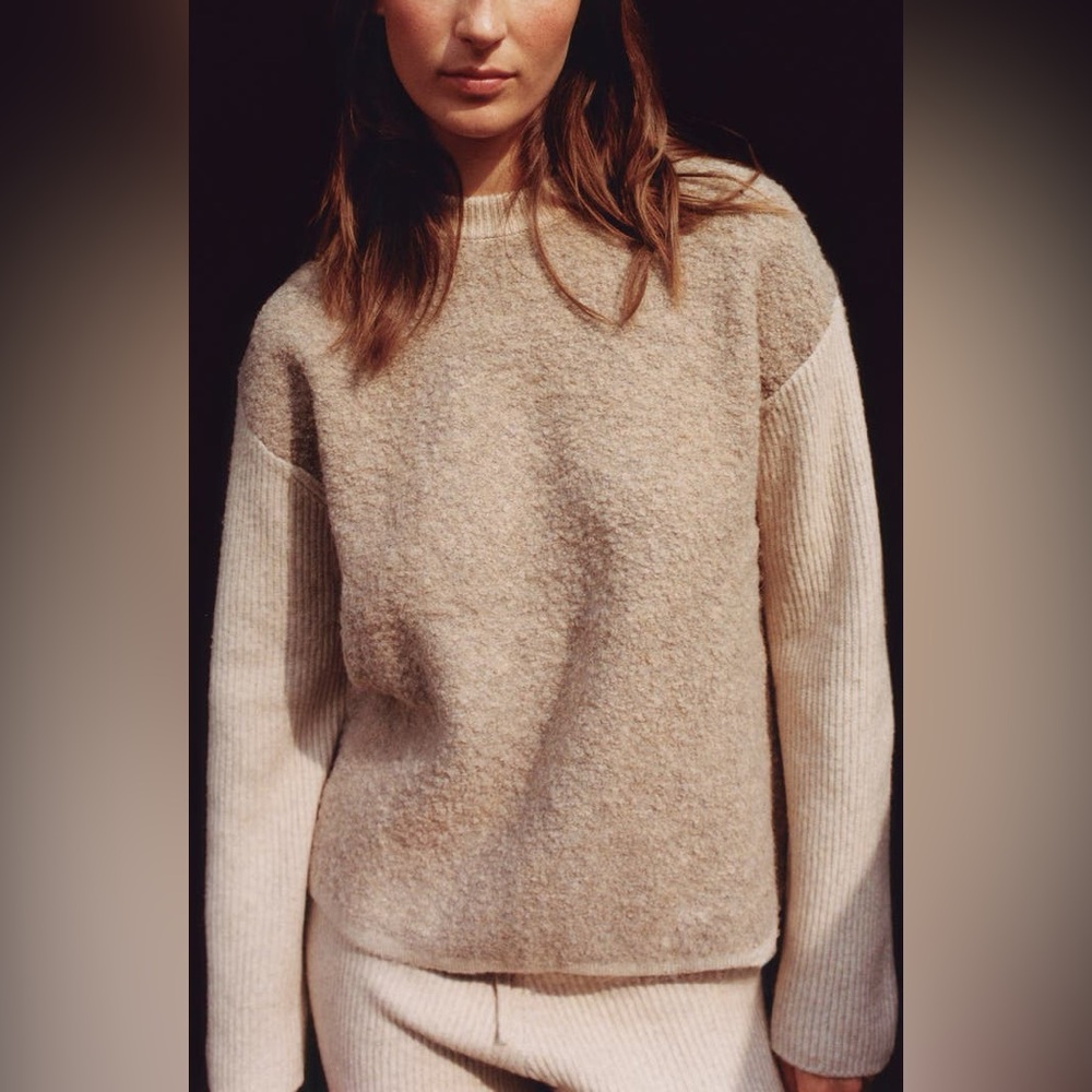 LAST CHANCE! Mango Contrasting Colorblock Crewneck Knot Sweater!